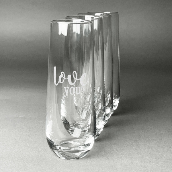 Custom Love Quotes and Sayings Champagne Flute - Stemless Engraved - Set of 4