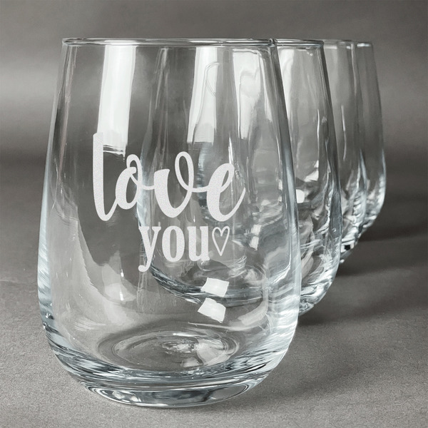 Custom Love Quotes and Sayings Stemless Wine Glasses (Set of 4)
