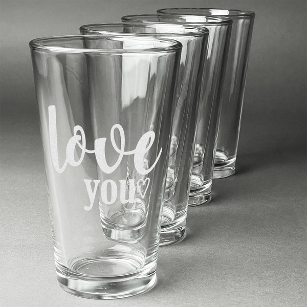 Custom Love Quotes and Sayings Pint Glasses - Engraved (Set of 4)