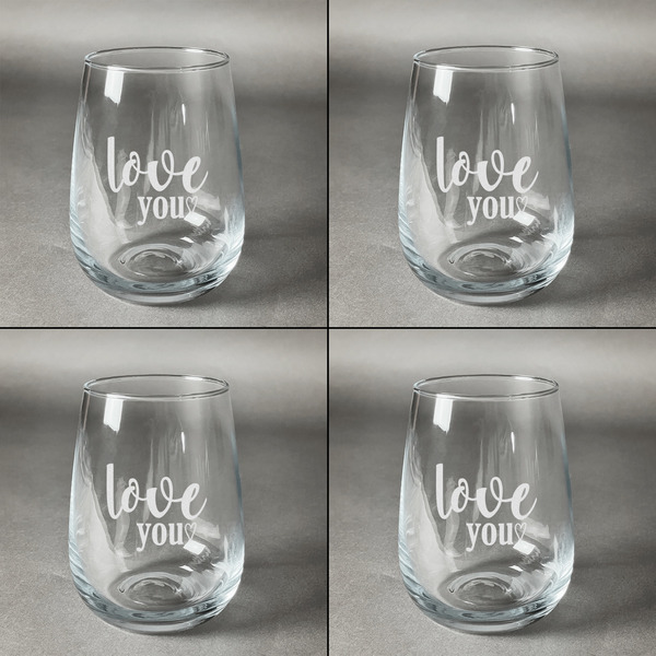 Love Quotes and Sayings Set of Four Personalized Stemless Wineglasses (Approval)