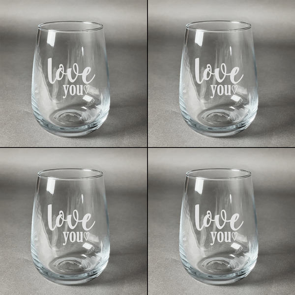Love Quotes and Sayings Set of Four Personalized Stemless Wineglasses (Approval)
