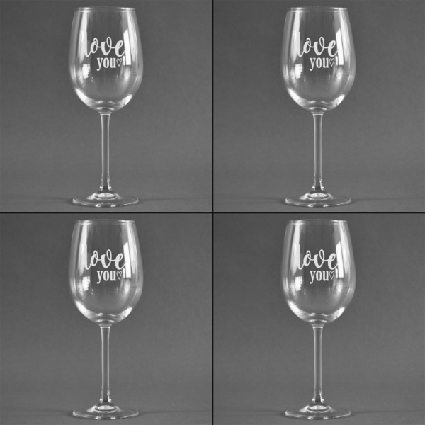 Love Quotes and Sayings Set of Four Personalized Wineglasses (Approval)