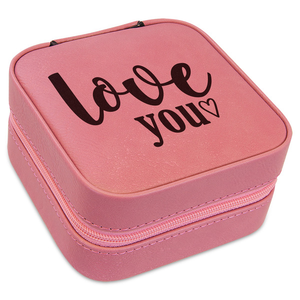 Custom Love Quotes and Sayings Travel Jewelry Boxes - Pink Leather