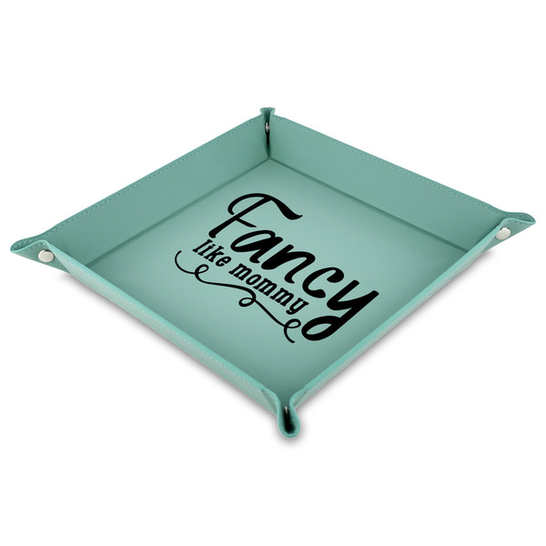 Custom Mom Quotes and Sayings Faux Leather Dice Tray - 9" x 9"  - Teal