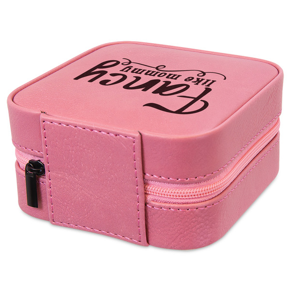 Mom Quotes and Sayings Travel Jewelry Boxes - Leather - Pink - View from Rear