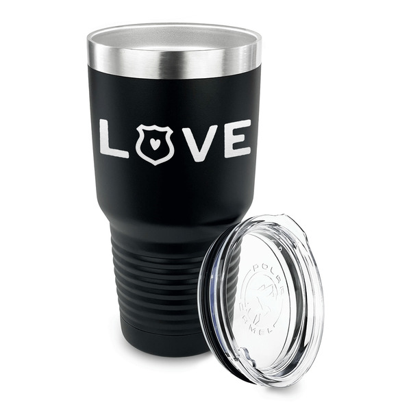 Police Quotes and Sayings 30 oz Stainless Steel Ringneck Tumblers - Black - LID OFF