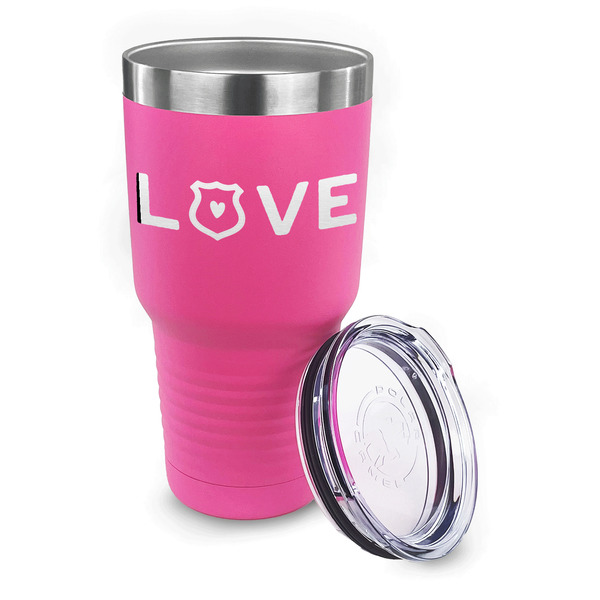 Police Quotes and Sayings 30 oz Stainless Steel Ringneck Tumblers - Pink - LID OFF