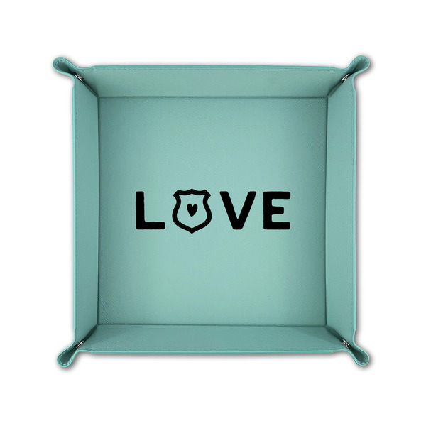 Police Quotes and Sayings 6" x 6" Teal Leatherette Snap Up Tray - FOLDED UP