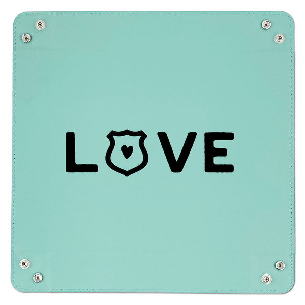 Police Quotes and Sayings 9" x 9" Teal Leatherette Snap Up Tray - APPROVAL