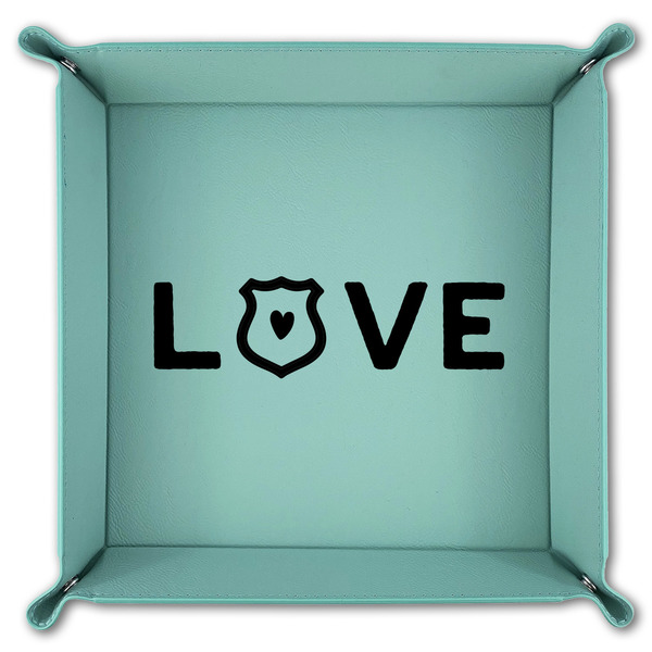 Police Quotes and Sayings 9" x 9" Teal Leatherette Snap Up Tray - FOLDED