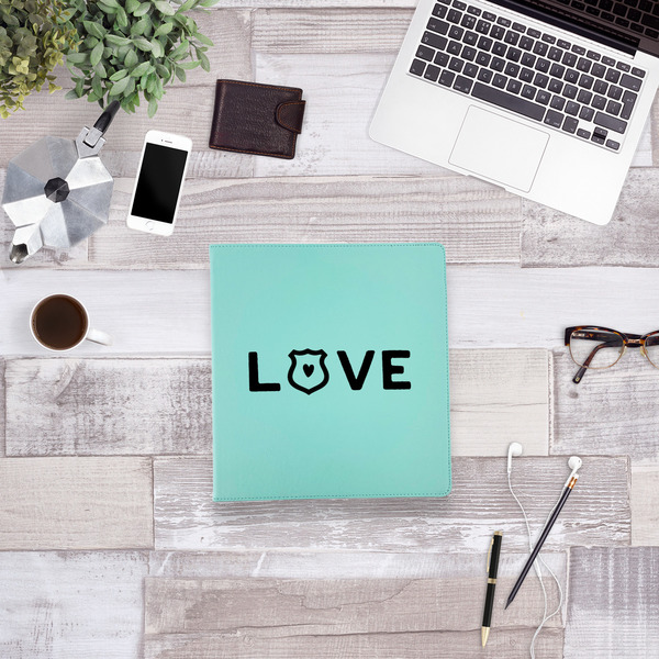Police Quotes and Sayings Leather Binder - 1" - Teal - Lifestyle View