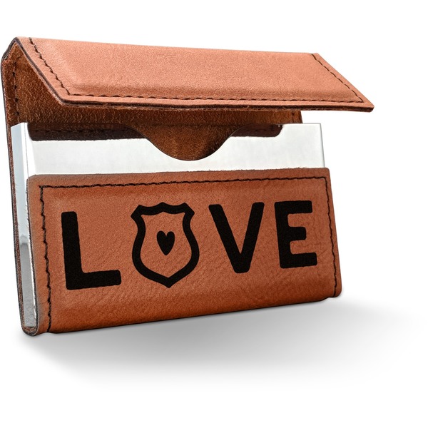 Custom Police Quotes and Sayings Leatherette Business Card Holder - Double Sided (Personalized)