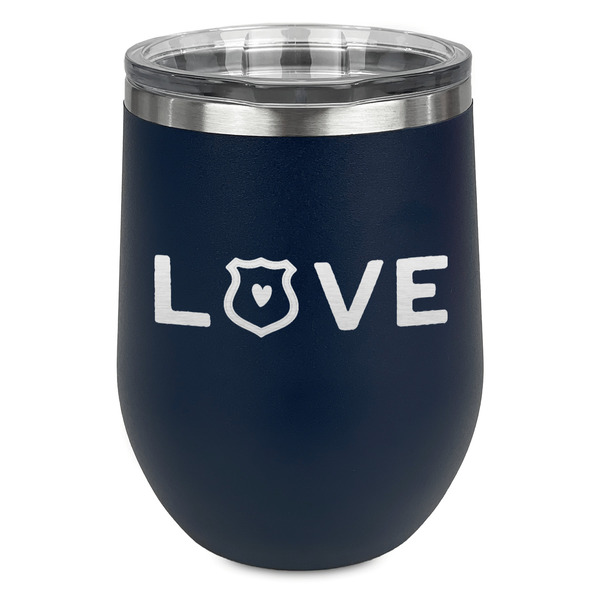 Custom Police Quotes and Sayings Stemless Stainless Steel Wine Tumbler - Navy - Double Sided