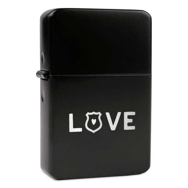 Custom Police Quotes and Sayings Windproof Lighter - Black - Single Sided & Lid Engraved