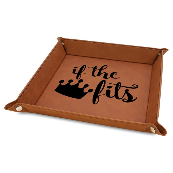 Custom Princess Quotes and Sayings Faux Leather Dice Tray - 9" x 9" - Rawhide
