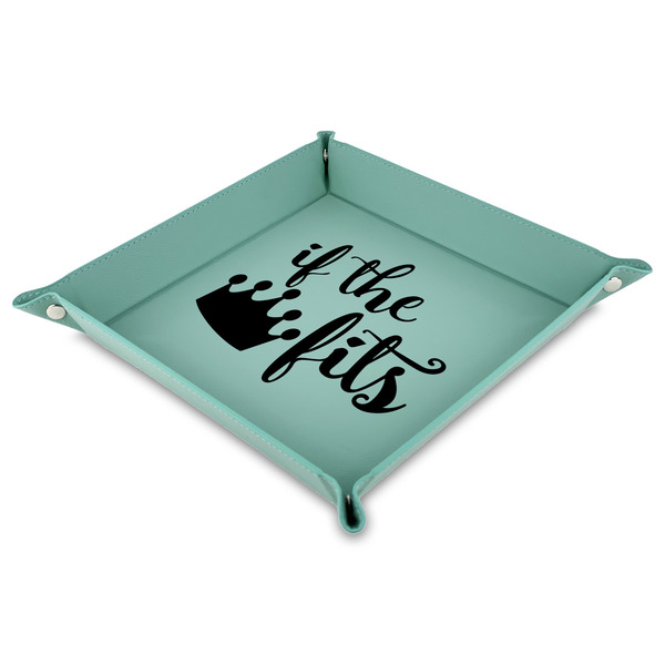 Custom Princess Quotes and Sayings Faux Leather Dice Tray - 9" x 9"  - Teal