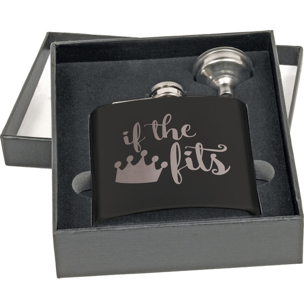 Princess Quotes and Sayings Engraved Black Flask Gift Set