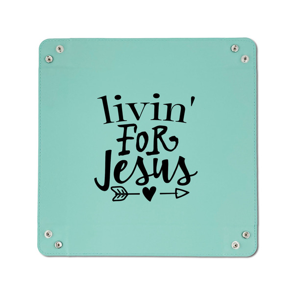 Religious Quotes and Sayings 6" x 6" Teal Leatherette Snap Up Tray - APPROVAL