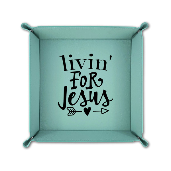 Religious Quotes and Sayings 6" x 6" Teal Leatherette Snap Up Tray - FOLDED UP