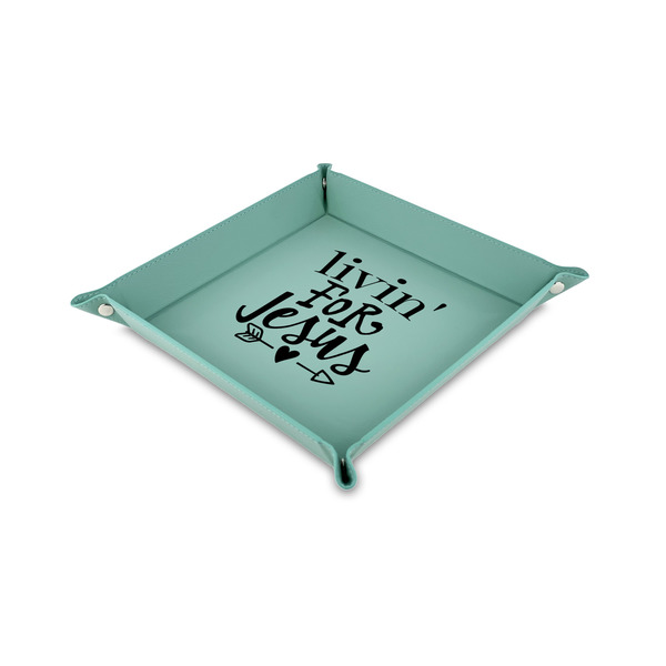 Custom Religious Quotes and Sayings 6" x 6" Teal Faux Leather Valet Tray