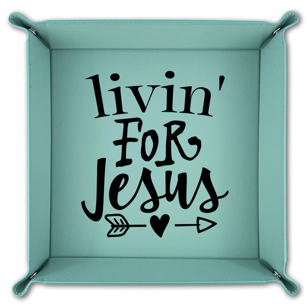 Religious Quotes and Sayings 9" x 9" Teal Leatherette Snap Up Tray - FOLDED