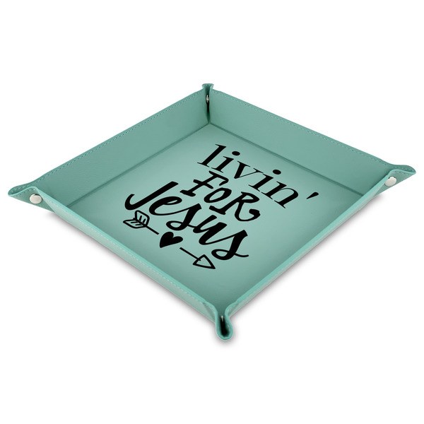 Custom Religious Quotes and Sayings 9" x 9" Teal Faux Leather Valet Tray