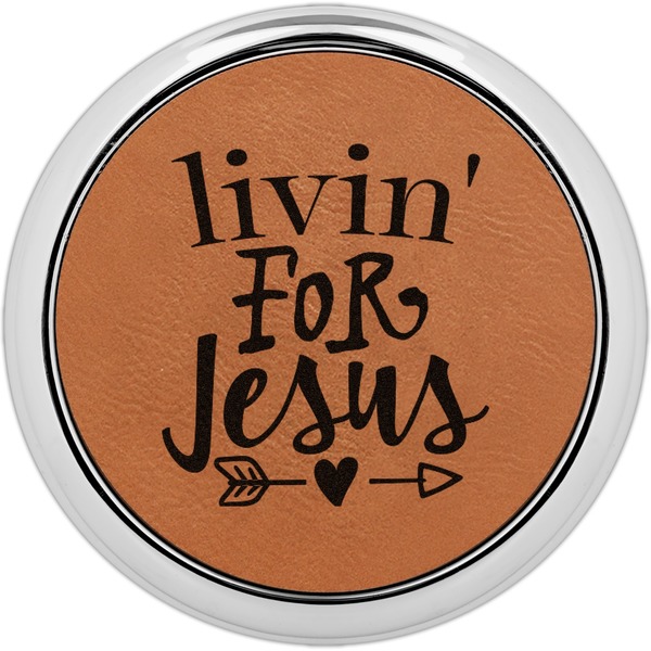 Custom Religious Quotes and Sayings Set of 4 Leatherette Round Coasters w/ Silver Edge