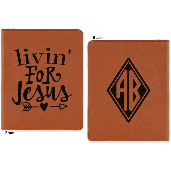 Religious Quotes and Sayings Cognac Leatherette Zipper Portfolios with Notepad - Double Sided - Apvl