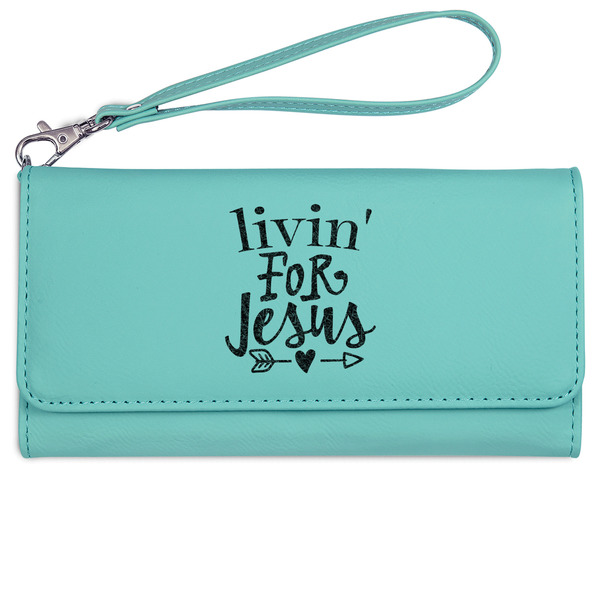 Religious Quotes and Sayings Ladies Wallet - Leather - Teal - Front View