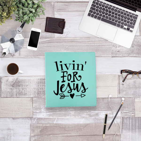 Religious Quotes and Sayings Leather Binder - 1" - Teal - Lifestyle View