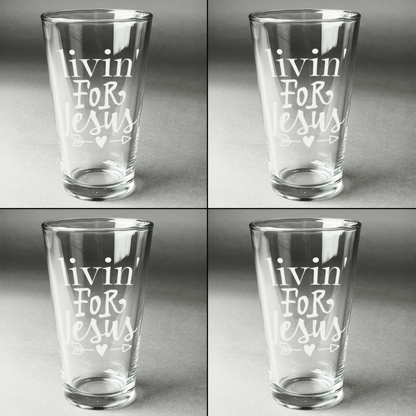 Religious Quotes and Sayings Set of Four Engraved Beer Glasses - Individual View