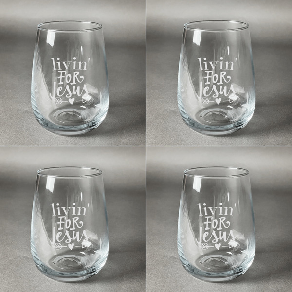 Religious Quotes and Sayings Set of Four Personalized Stemless Wineglasses (Approval)