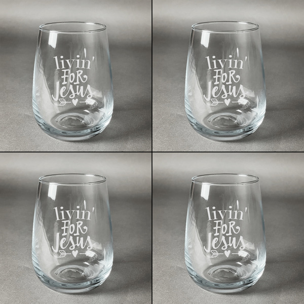 Religious Quotes and Sayings Set of Four Personalized Stemless Wineglasses (Approval)