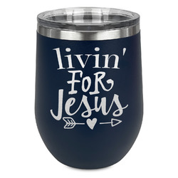 Religious Quotes and Sayings Stemless Stainless Steel Wine Tumbler - Navy - Double Sided