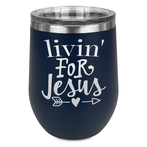 Custom Religious Quotes and Sayings Stemless Stainless Steel Wine Tumbler - Navy - Double Sided