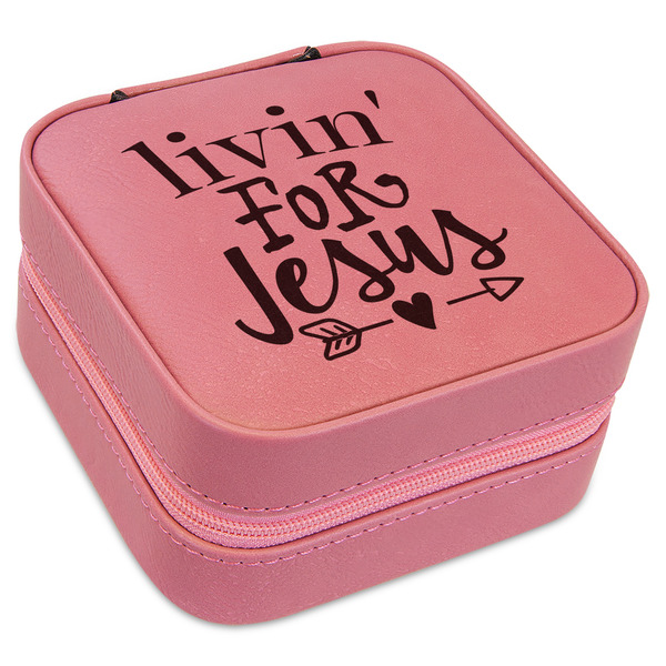 Custom Religious Quotes and Sayings Travel Jewelry Boxes - Pink Leather