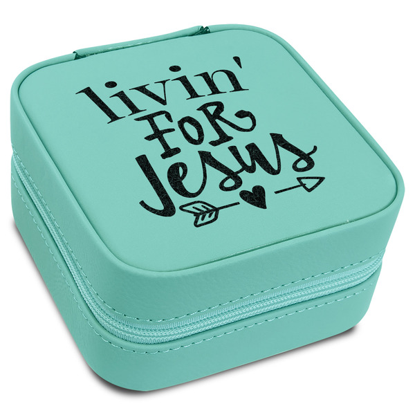 Custom Religious Quotes and Sayings Travel Jewelry Box - Teal Leather