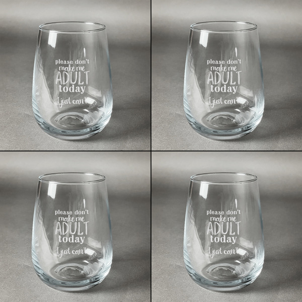 Funny Quotes and Sayings Set of Four Personalized Stemless Wineglasses (Approval)