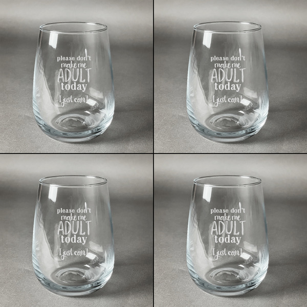 Funny Quotes and Sayings Set of Four Personalized Stemless Wineglasses (Approval)