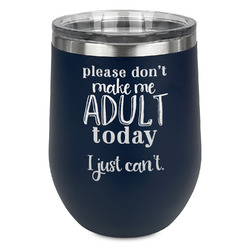 Funny Quotes and Sayings Stemless Stainless Steel Wine Tumbler - Navy - Double Sided
