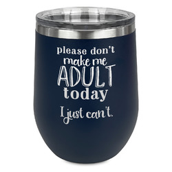 Funny Quotes and Sayings Stemless Stainless Steel Wine Tumbler - Navy - Single Sided