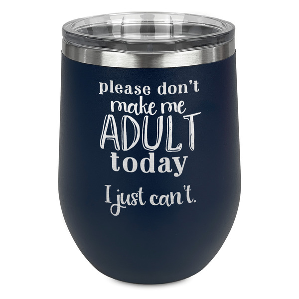 Custom Funny Quotes and Sayings Stemless Stainless Steel Wine Tumbler - Navy - Single Sided