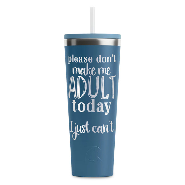Custom Funny Quotes and Sayings RTIC Everyday Tumbler with Straw - 28oz - Steel Blue - Double-Sided