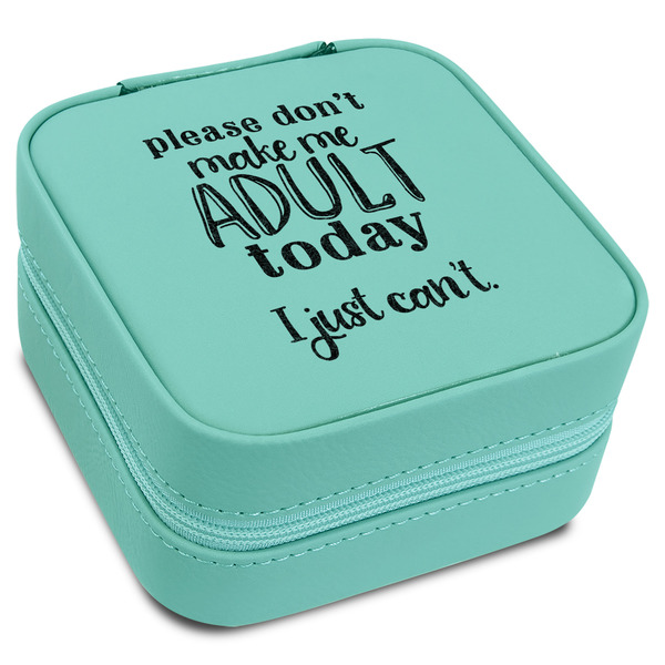 Custom Funny Quotes and Sayings Travel Jewelry Box - Teal Leather
