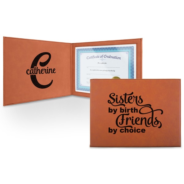 Custom Sister Quotes and Sayings Leatherette Certificate Holder - Front and Inside (Personalized)