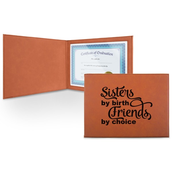 Custom Sister Quotes and Sayings Leatherette Certificate Holder - Front