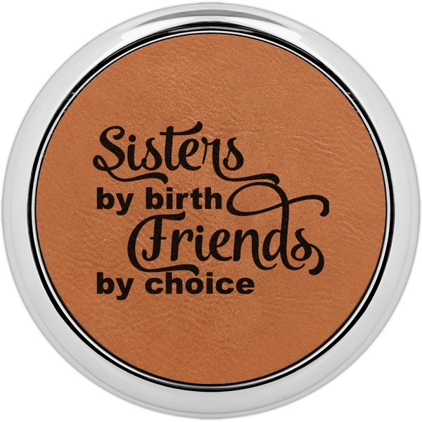 Custom Sister Quotes and Sayings Set of 4 Leatherette Round Coasters w/ Silver Edge