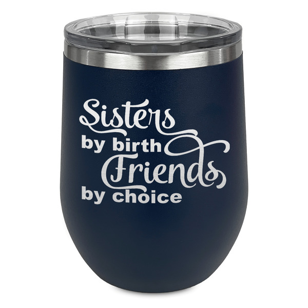 Custom Sister Quotes and Sayings Stemless Stainless Steel Wine Tumbler - Navy - Double Sided