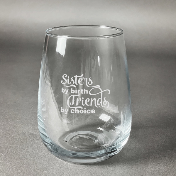 Custom Sister Quotes and Sayings Stemless Wine Glass (Single)