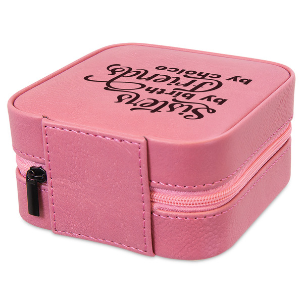 Sister Quotes and Sayings Travel Jewelry Boxes - Leather - Pink - View from Rear